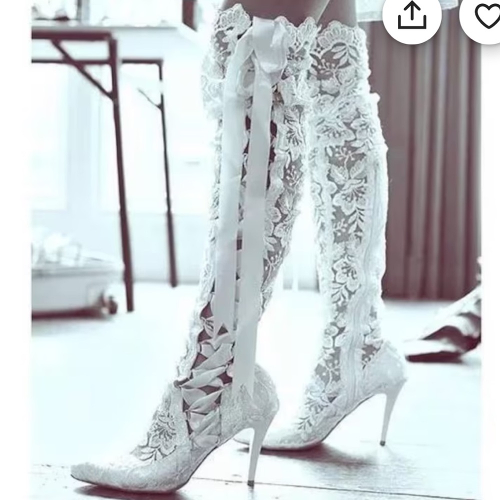 Jacobies lace over-the-knee boots in new black or preloved white pointed toes*